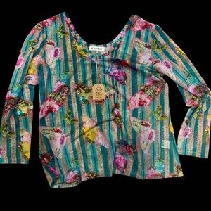 A Rare Bird Striped Butterfly Colorful Mesh Top
